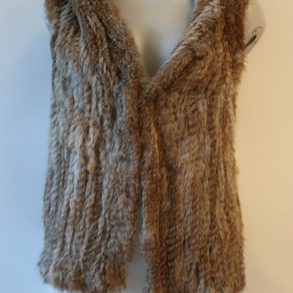 Womens Scoop NYC Brown Hooded Rabbit Fur Vest S - Picture 2 of 9